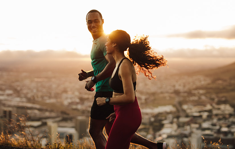 a couple running outside